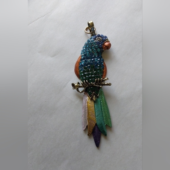 VINTAGE RHINESTONES PARROT PENDANT NECKLACE - Picture 1 of 6